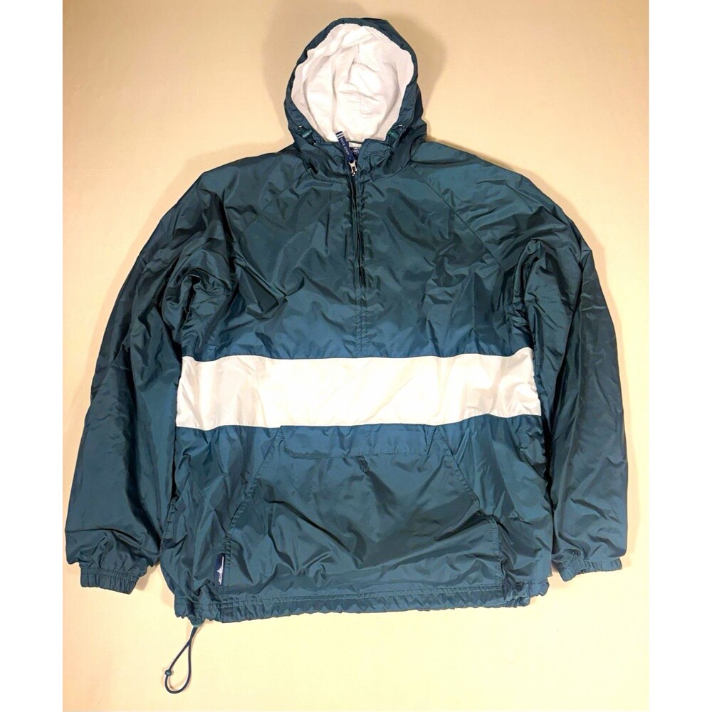 Charles River Apparel Men Hooded Lined Colorblock Windbreaker Jacket Sz L Green